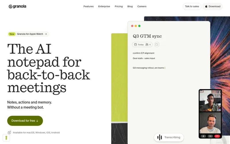 Screenshot of the Granola homepage