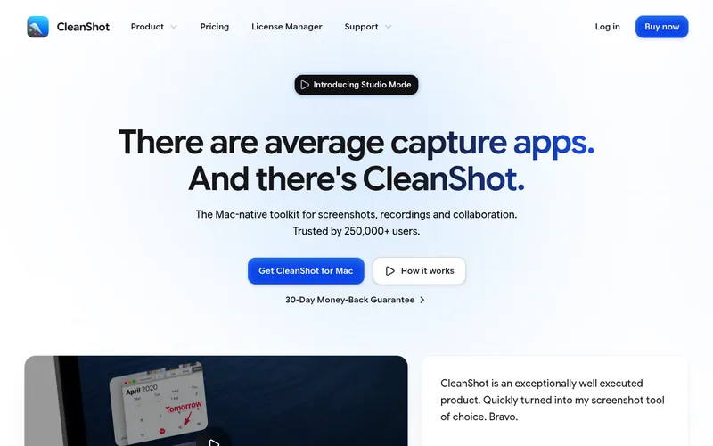 Screenshot of the CleanShot X homepage