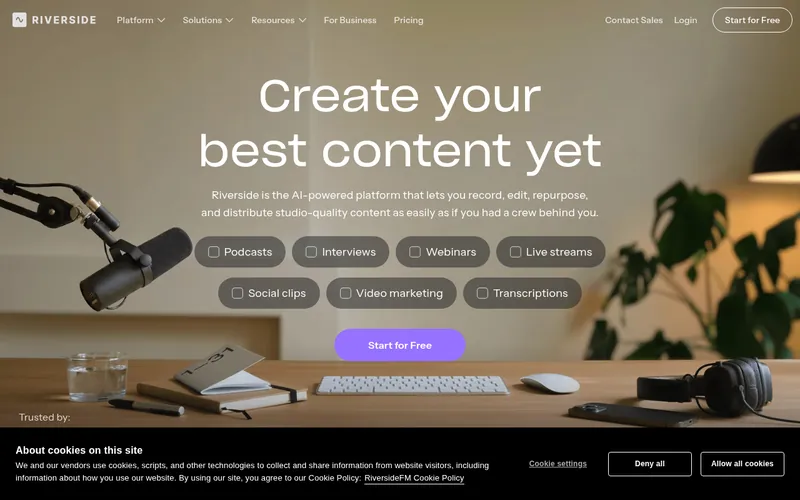 Screenshot of the Riverside homepage