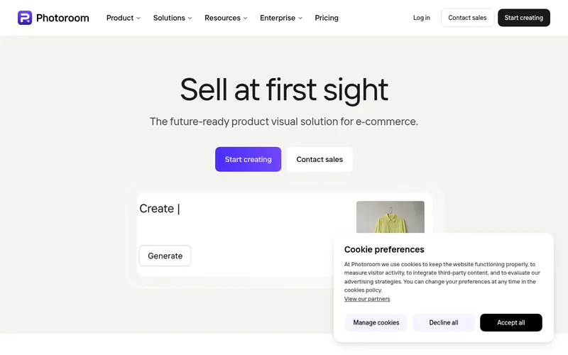 Screenshot of the Photoroom homepage