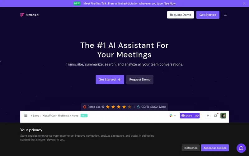 Screenshot of the Fireflies.ai homepage