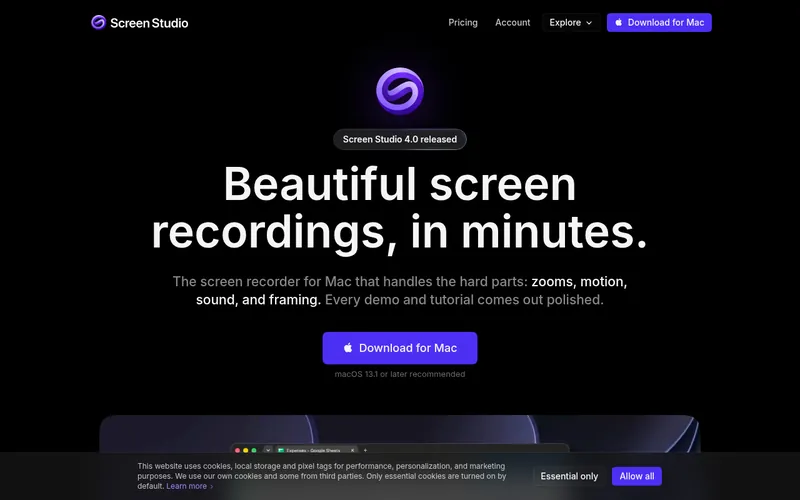 Screenshot of the Screen Studio homepage