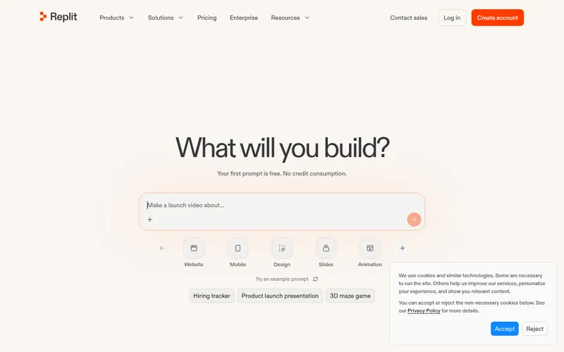 Screenshot of the Replit homepage