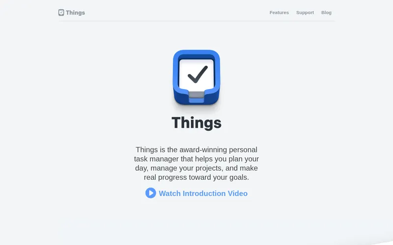 Screenshot of the Things homepage