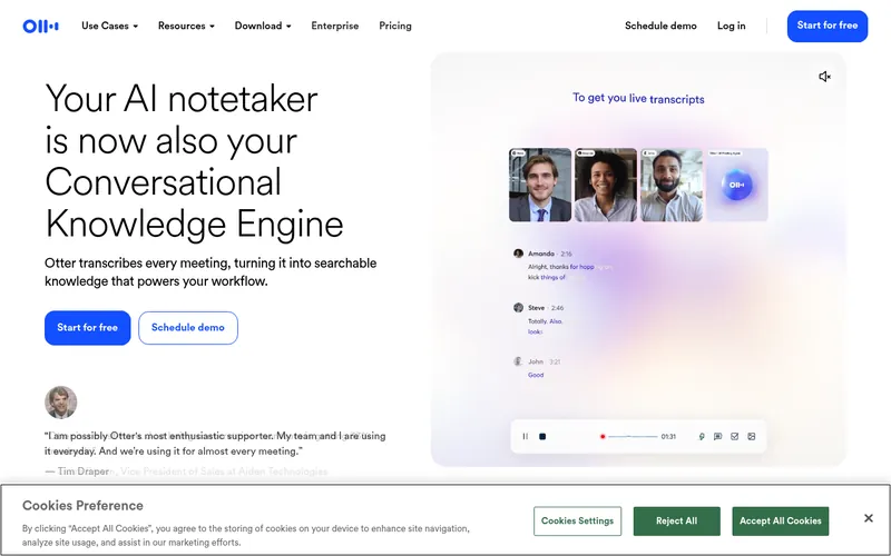 Screenshot of the Otter homepage