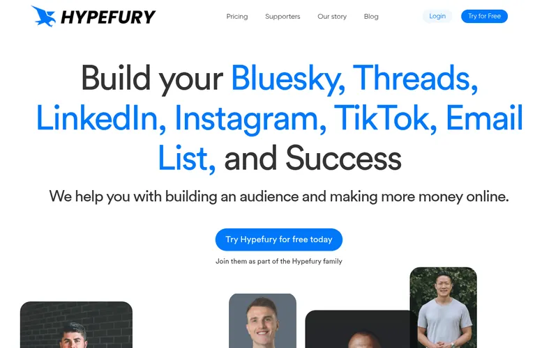 Screenshot of the Hypefury homepage