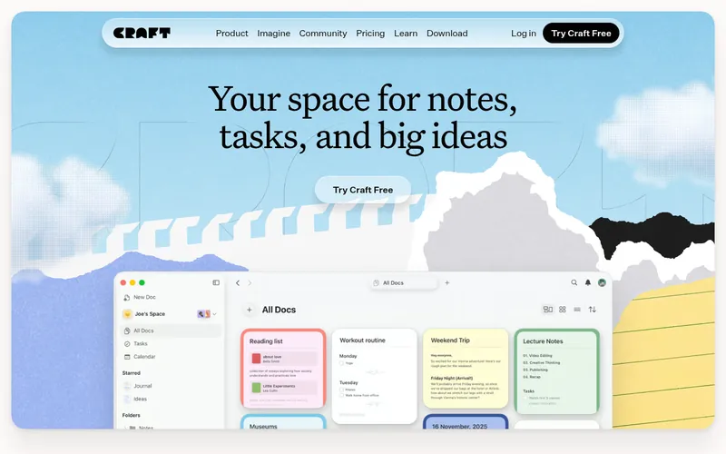 Screenshot of the Craft homepage