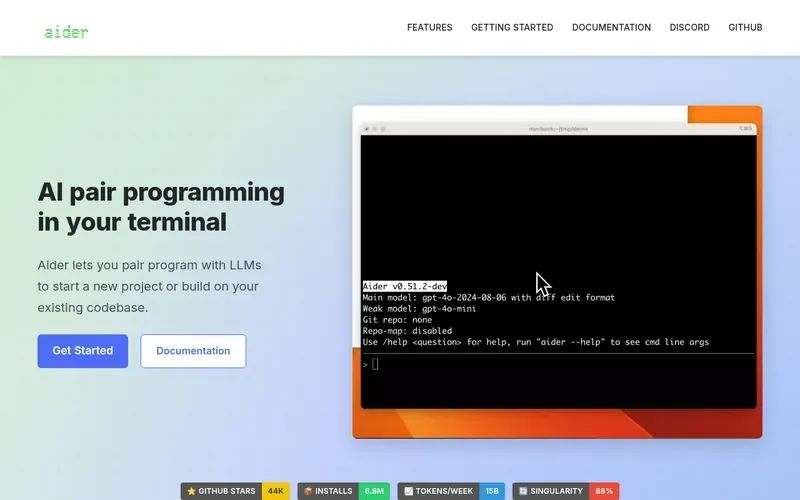 Screenshot of the Aider homepage