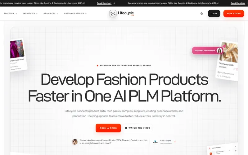 Screenshot of the Lifecycle PLM homepage