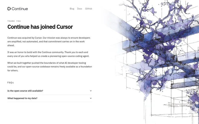 Screenshot of the Continue homepage